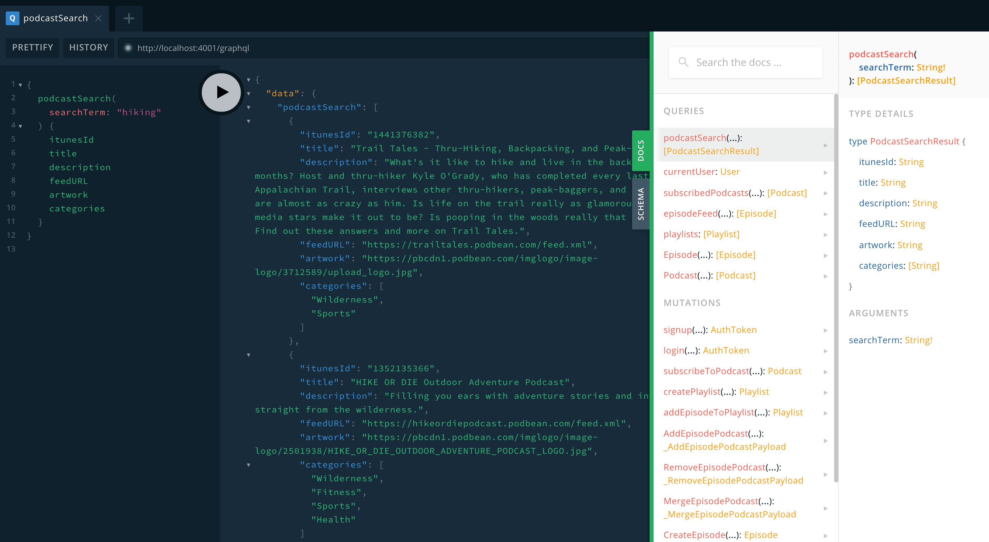 Searching for podcasts using the GraphQL API