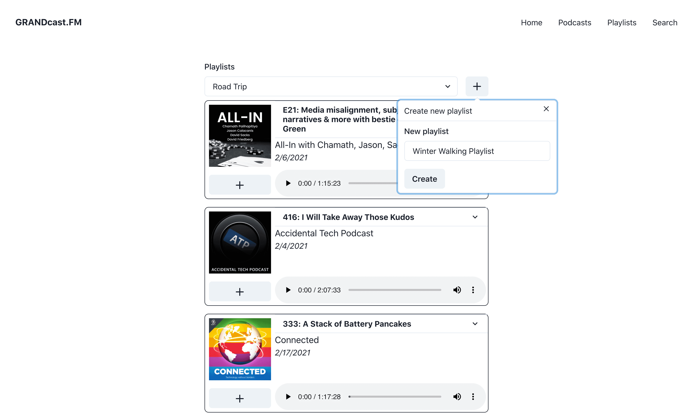 Podcast playlist UI built with Chakra UI