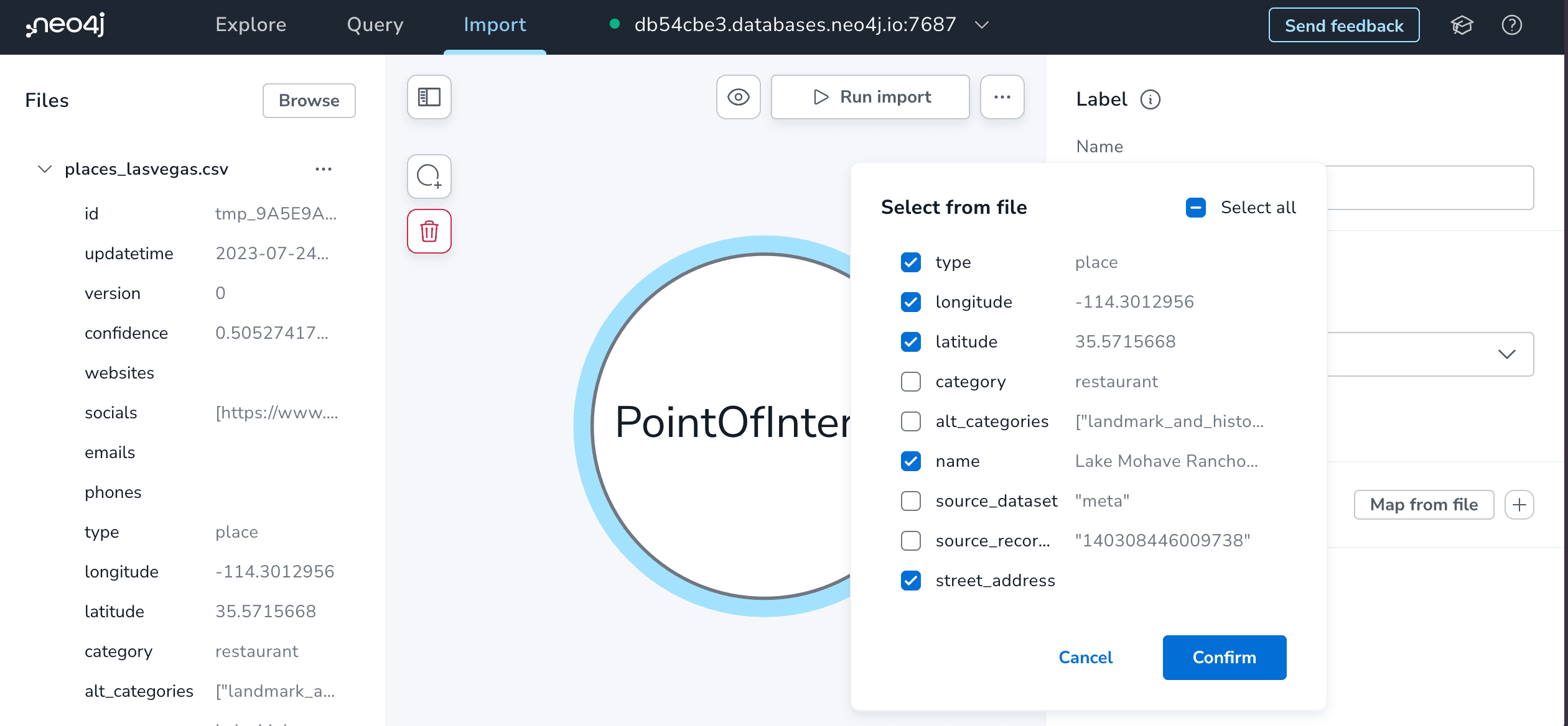 Sketching a property graph data model using Neo4j Workspace Import tool